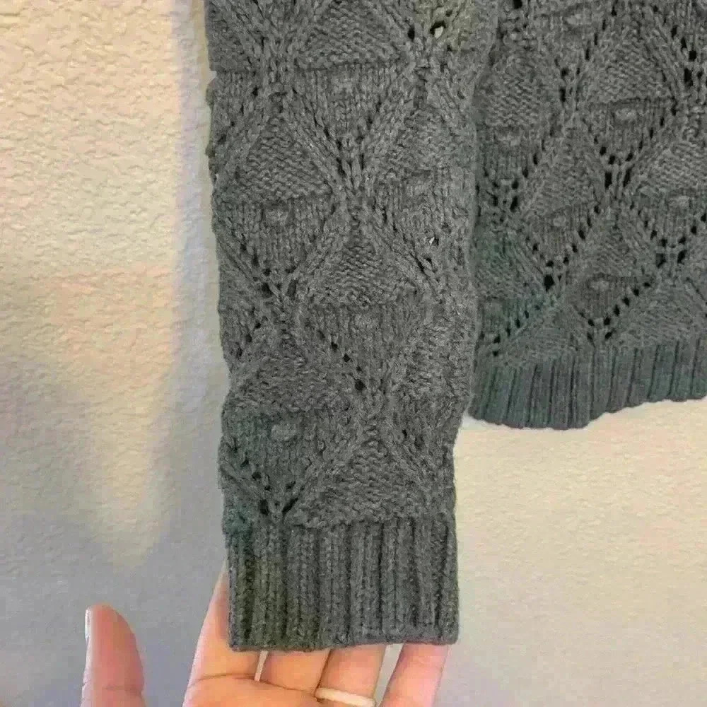 Tommy Hilfiger gray chunky sweater sz L open knit crew neck career comfy casual - Picture 4 of 8